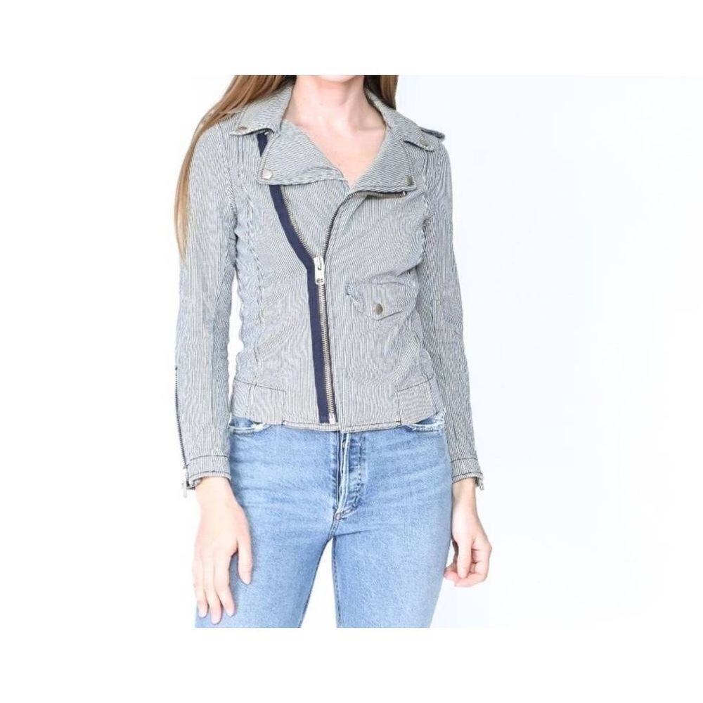NILI LOTAN Cotton Striped Moto Zipper Jacket sz 6